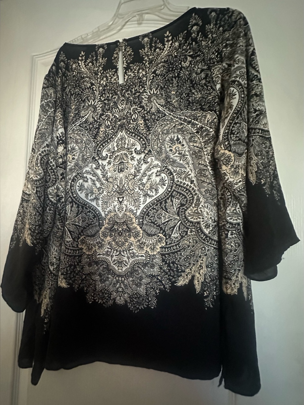 Rose & Olive Black Paisley-Print Tunic with Cream Accents
